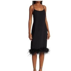Amanda Uprichard Marianna Feather Trim Knee Length Black Dress XS LBD